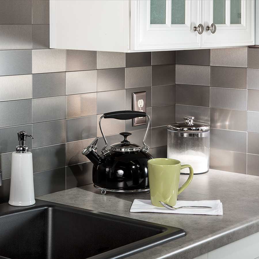 Aspect Peel and Stick Backsplash Tiles in Glass, Stone and Metal