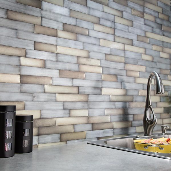 Aspect Peel and Stick Backsplash Subway Stainless Matted Metal Tile 15 Sq  Ft Kit for Kitchen and Bathrooms