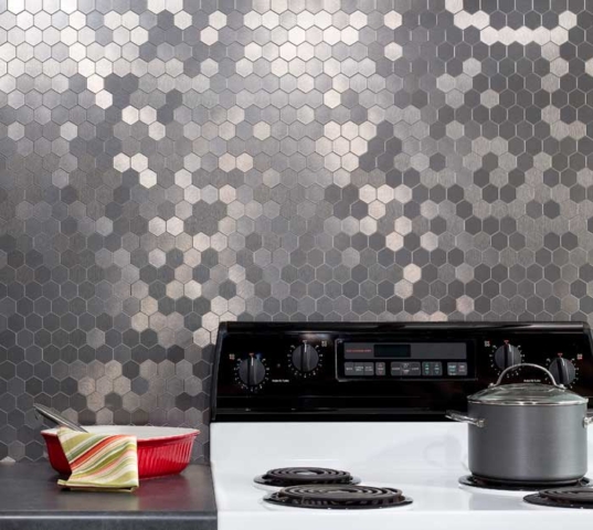 Aspect Honeycomb Matted Metal Tiles in Stainless