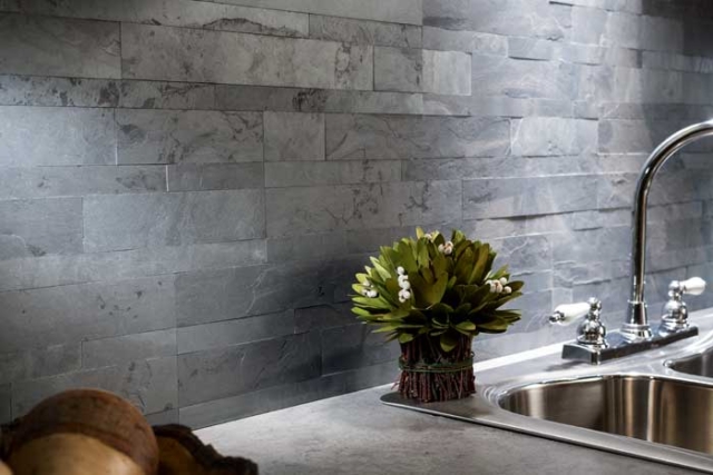 Aspect Stone Backsplash Tiles in Charcoal Slate