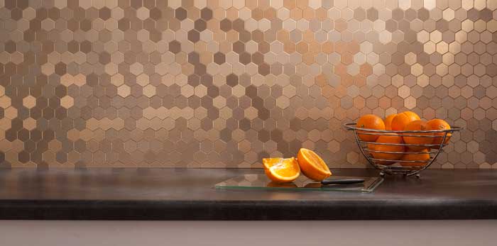 Aspect Honeycomb Matted Metal Tiles in Champagne